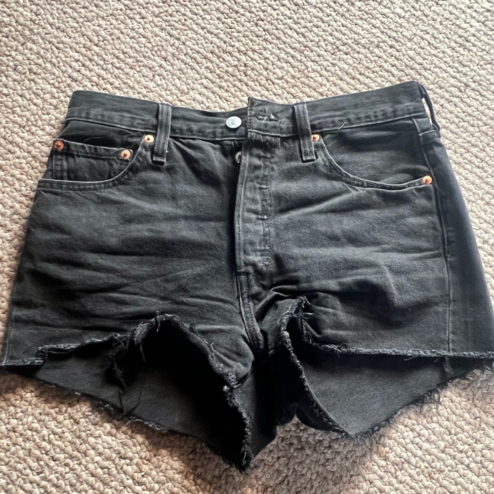 Levi's Black Frayed Hem High-Rise Denim Shorts